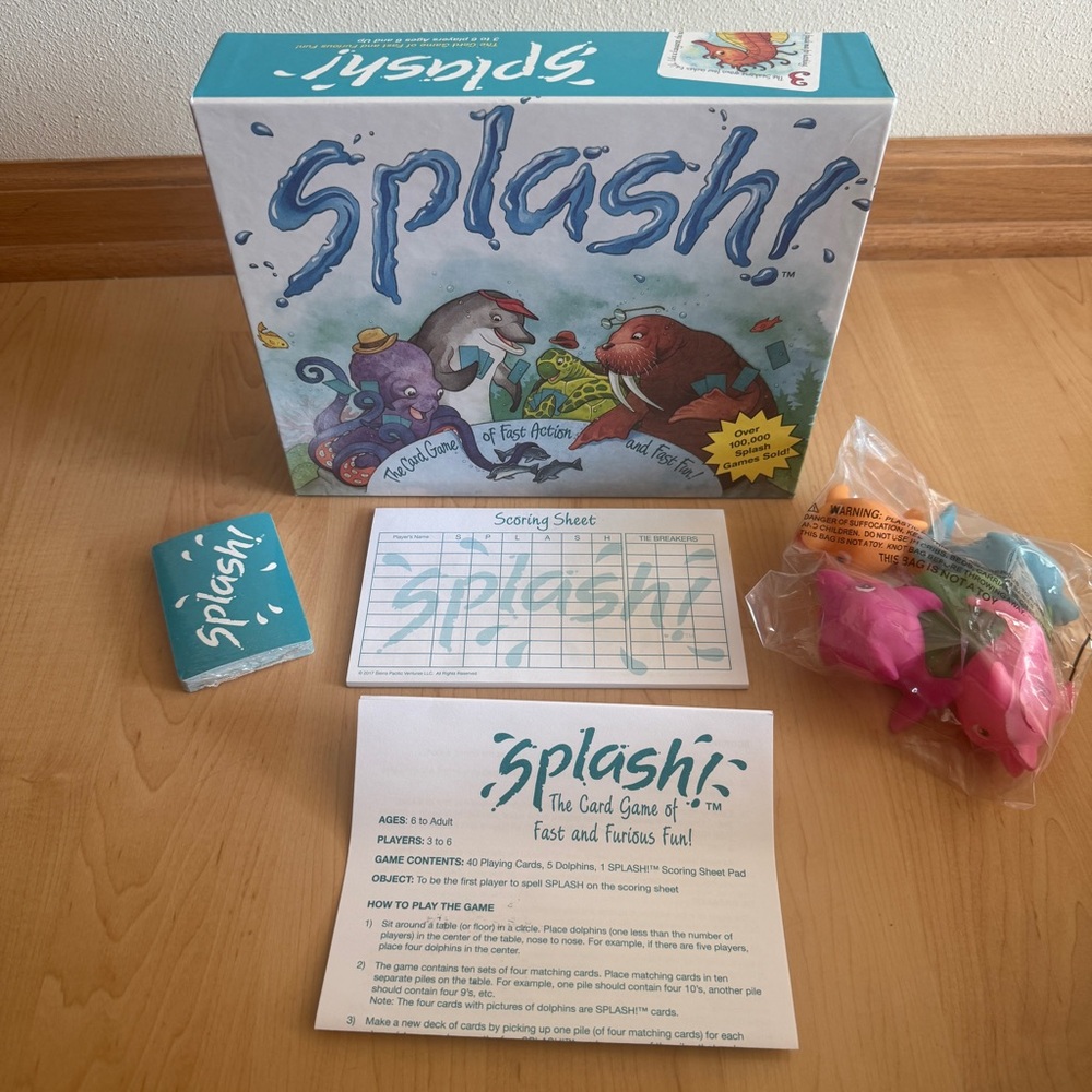 NEW Splash! Card Game, “Fast Action & Fast Fun!” w/ Dolphin Game Pieces, Ages 6+